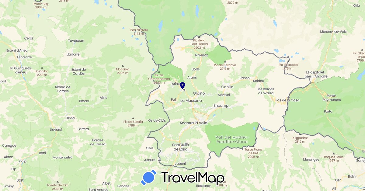TravelMap itinerary: driving in Andorra (Europe)